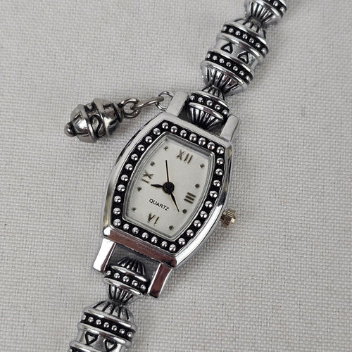 Quartz Silver Tone Beaded Toggle Watch
