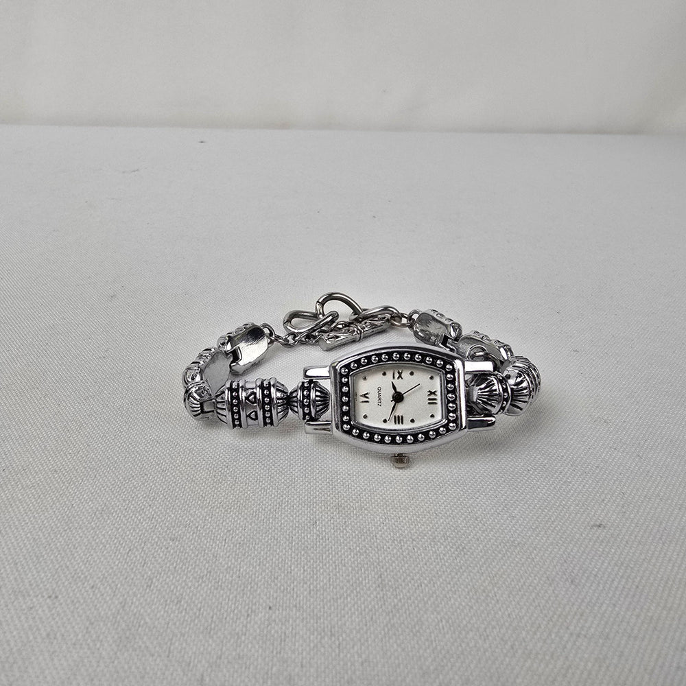 Quartz Silver Tone Beaded Toggle Watch