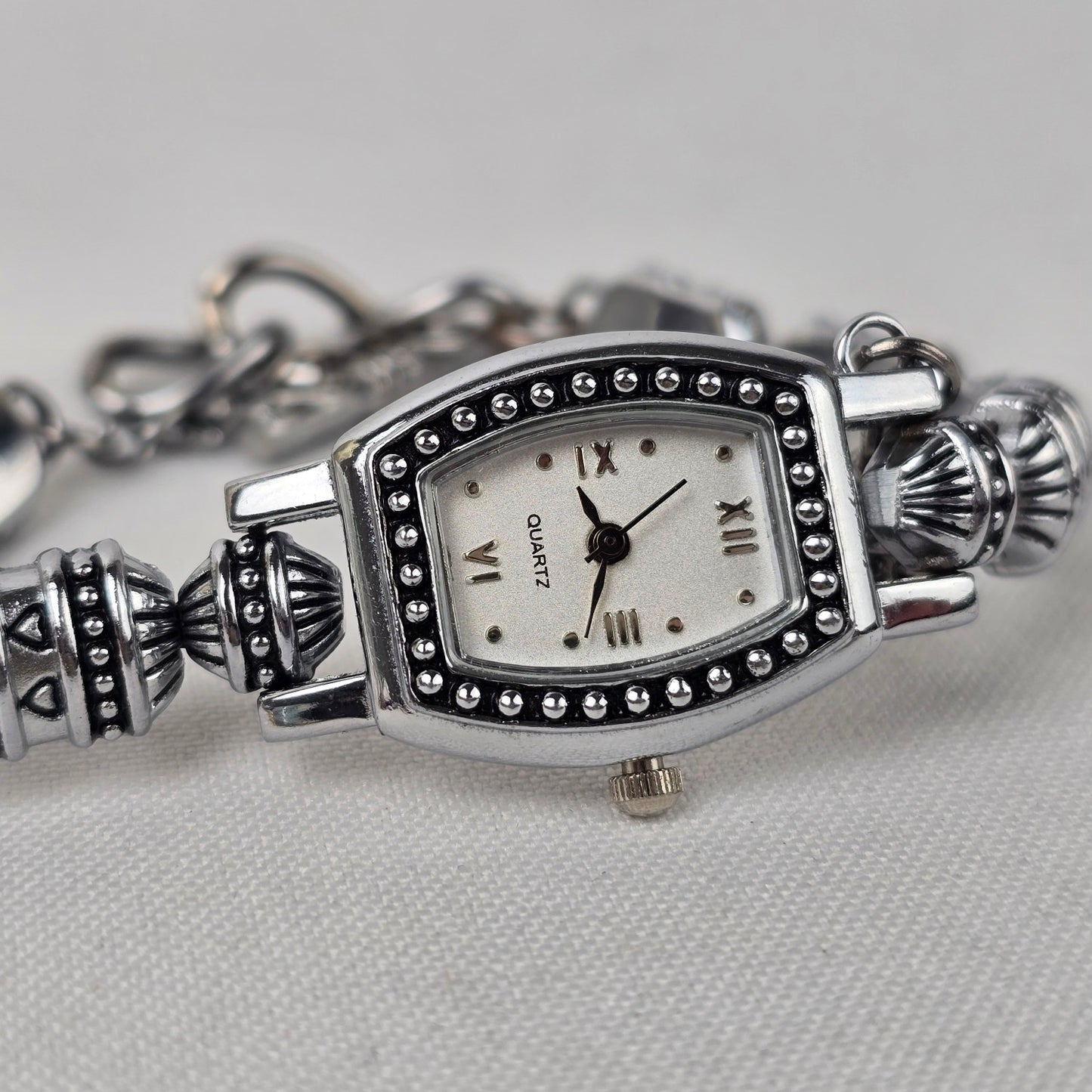 Quartz Silver Tone Beaded Toggle Watch