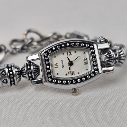 Quartz Silver Tone Beaded Toggle Watch