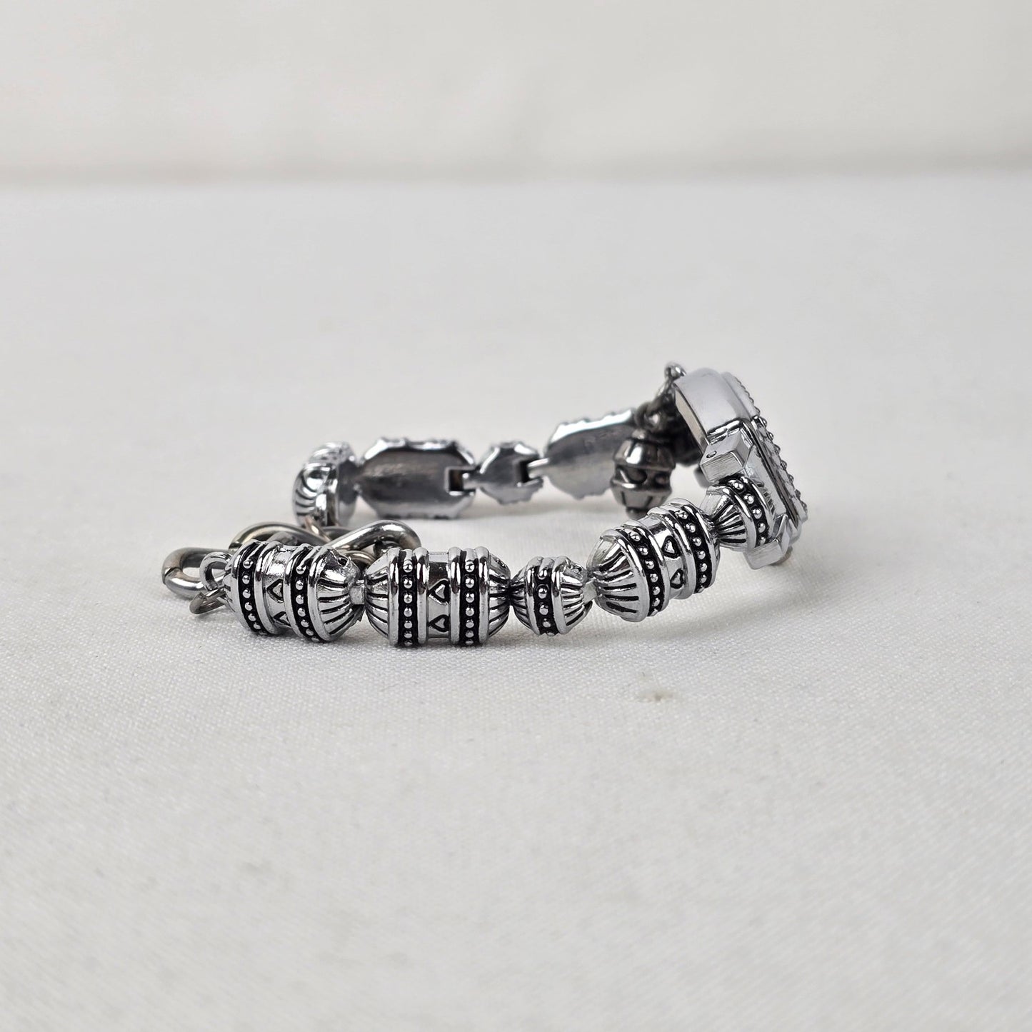 Quartz Silver Tone Beaded Toggle Watch