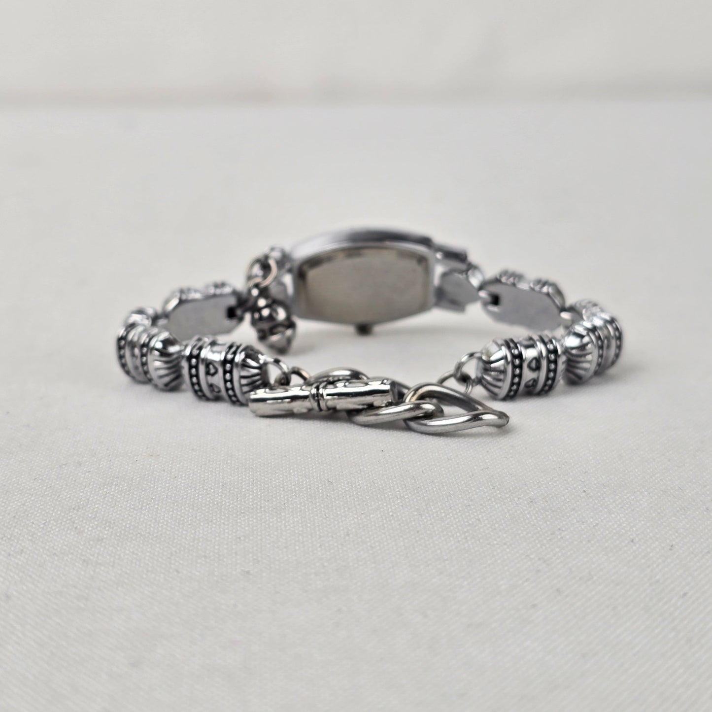 Quartz Silver Tone Beaded Toggle Watch
