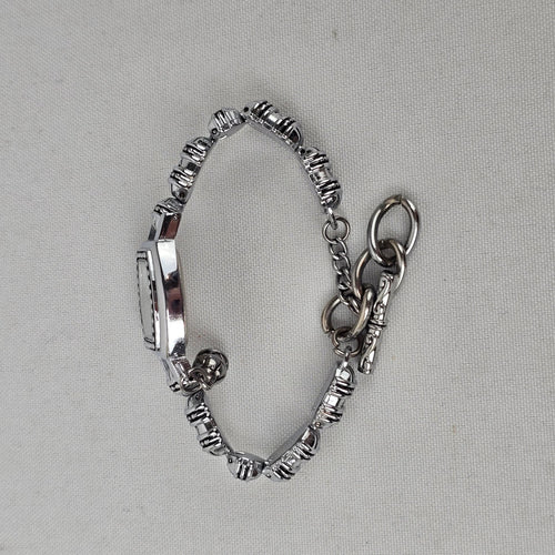 Quartz Silver Tone Beaded Toggle Watch