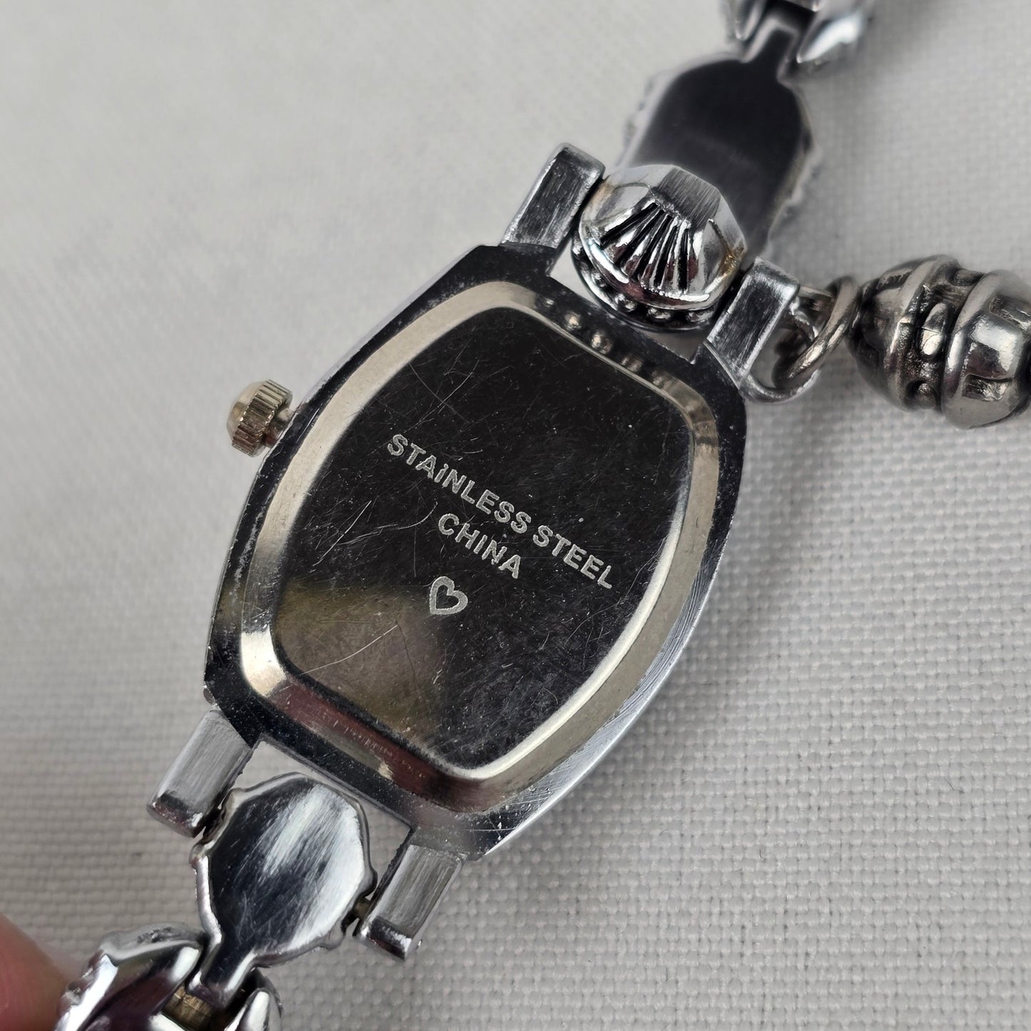 Quartz Silver Tone Beaded Toggle Watch
