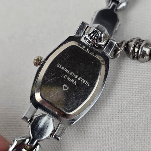 Quartz Silver Tone Beaded Toggle Watch