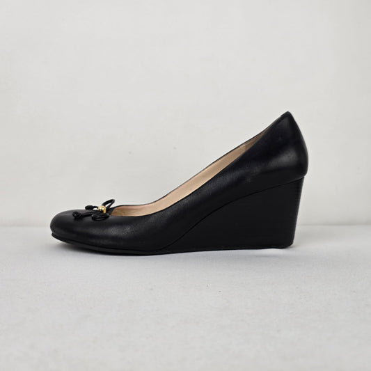 Cole Haan Black Leather Wedge Heel Shoes Size 10