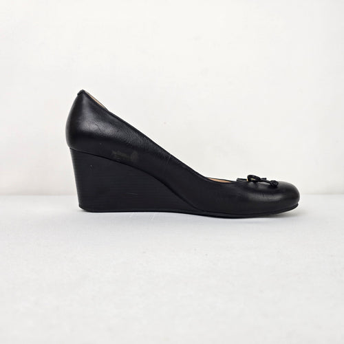 Cole Haan Black Leather Wedge Heel Shoes Size 10