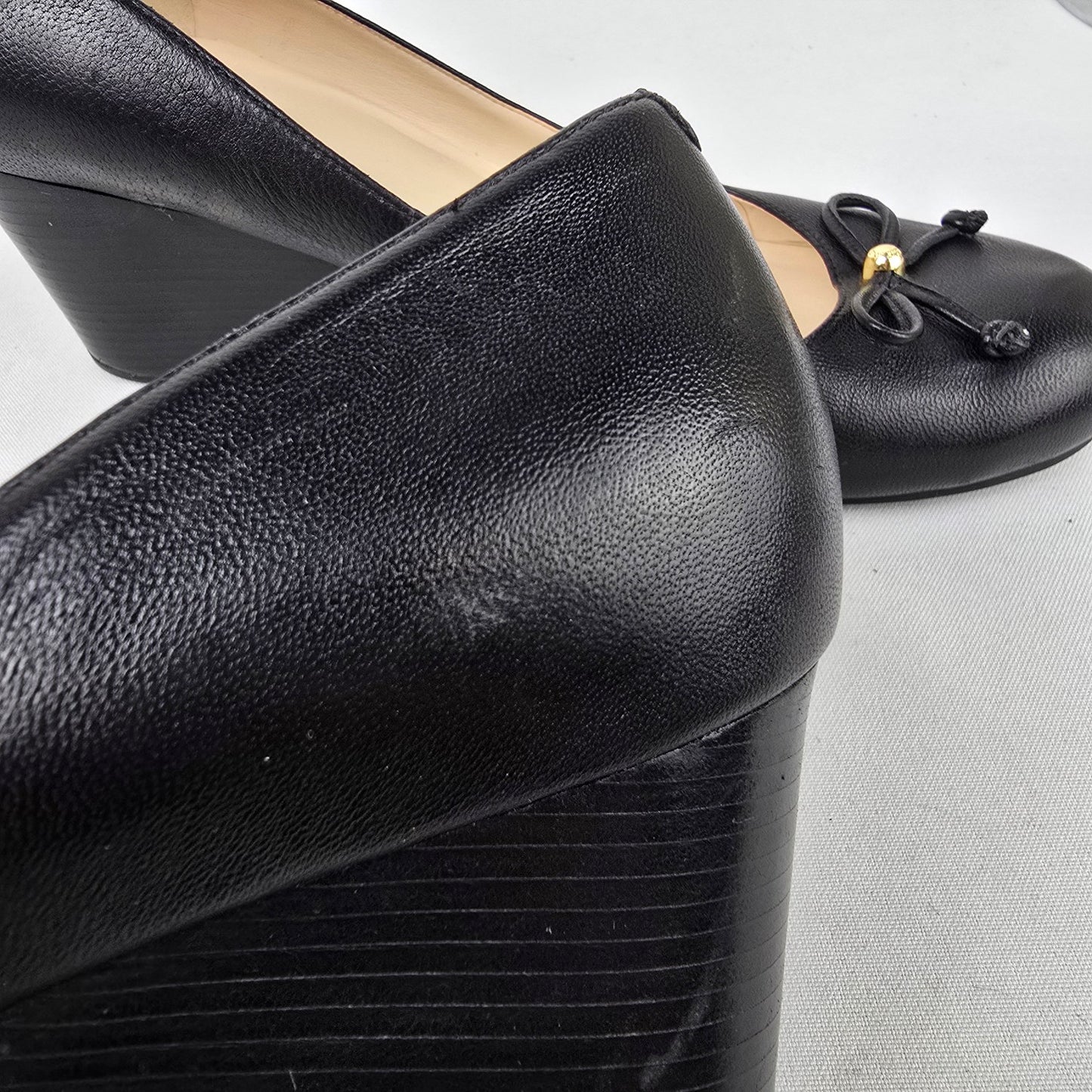 Cole Haan Black Leather Wedge Heel Shoes Size 10