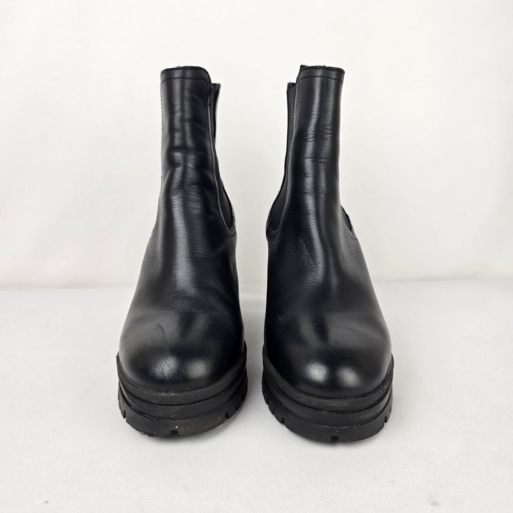 Sister X Soeur Ryanna Black Leather Ankle Chunky Heeled Boot Size 8.5