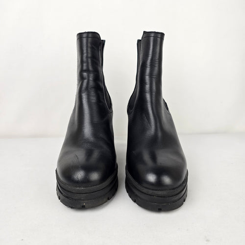 Sister X Soeur Ryanna Black Leather Ankle Chunky Heeled Boot Size 8.5