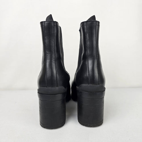 Sister X Soeur Ryanna Black Leather Ankle Chunky Heeled Boot Size 8.5