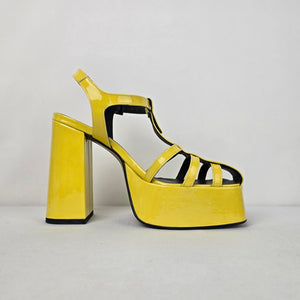 L'Intervalle Loretta Yellow Patent Platform Sandals Size 10