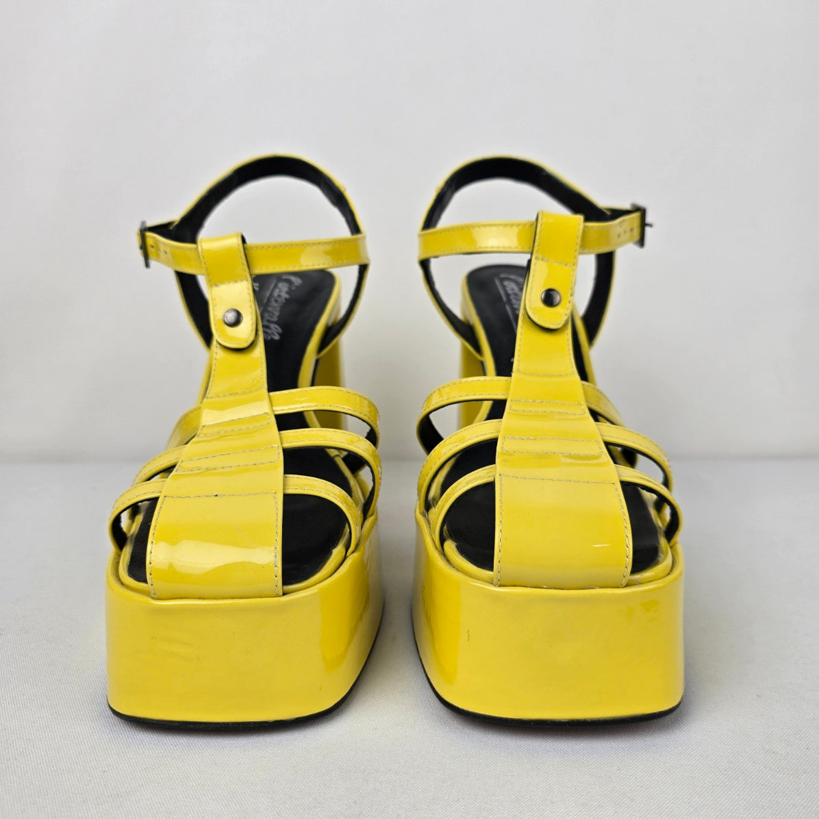 L'Intervalle Loretta Yellow Patent Platform Sandals Size 10