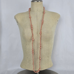 Pink Hand Knotted Long Faux Pearl Beaded Necklace