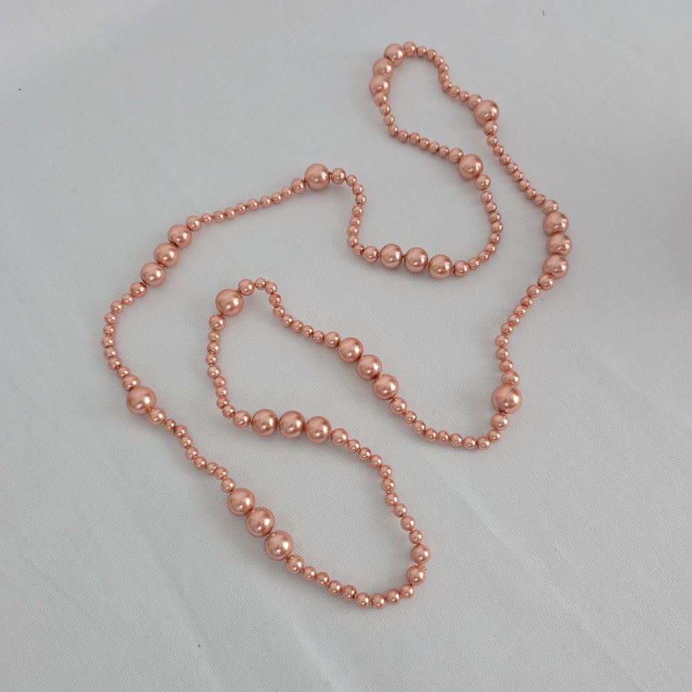 Pink Hand Knotted Long Faux Pearl Beaded Necklace