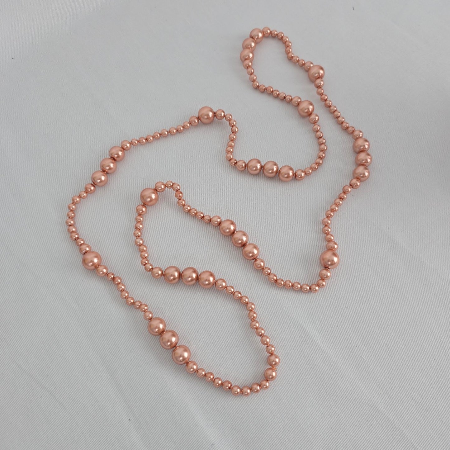 Pink Hand Knotted Long Faux Pearl Beaded Necklace