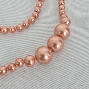 Pink Hand Knotted Long Faux Pearl Beaded Necklace