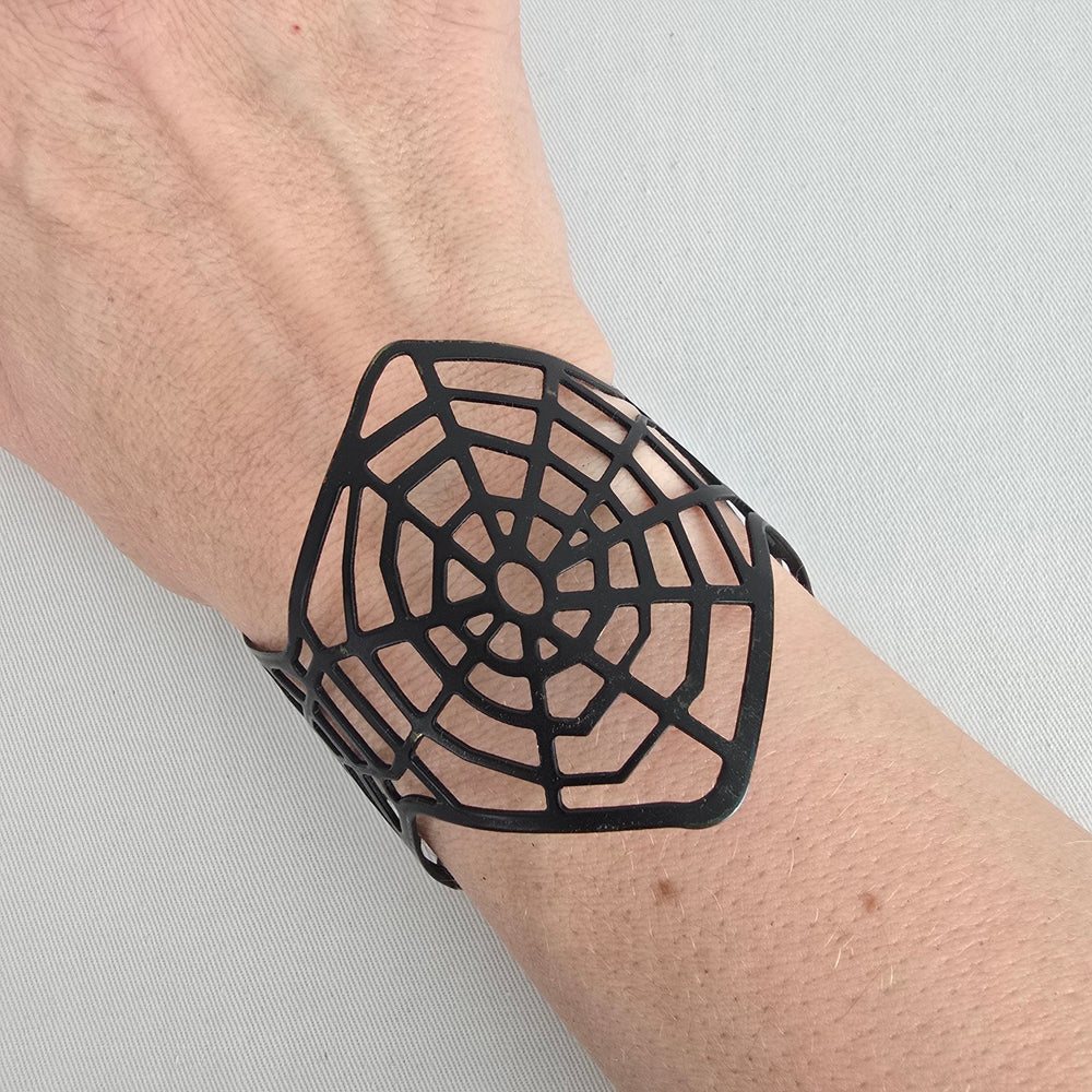 Black Enamel Spider Web Cuff Bracelet