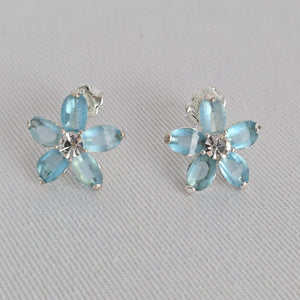 Vintage Avon Blue Glass Flower Stud Earrings