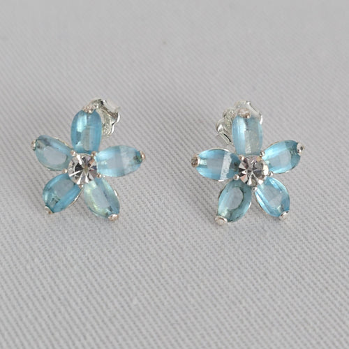 Vintage Avon Blue Glass Flower Stud Earrings