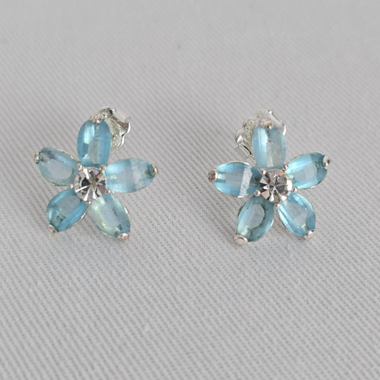 Vintage Avon Blue Glass Flower Stud Earrings