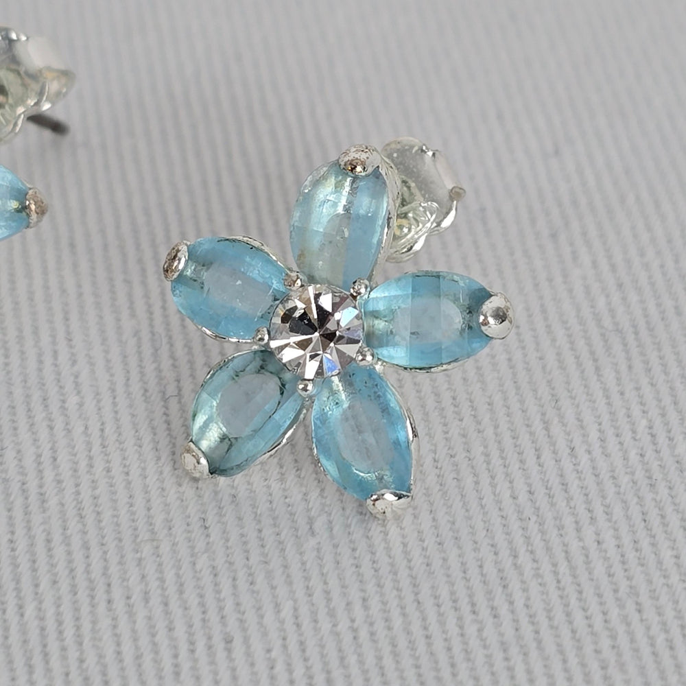 Vintage Avon Blue Glass Flower Stud Earrings