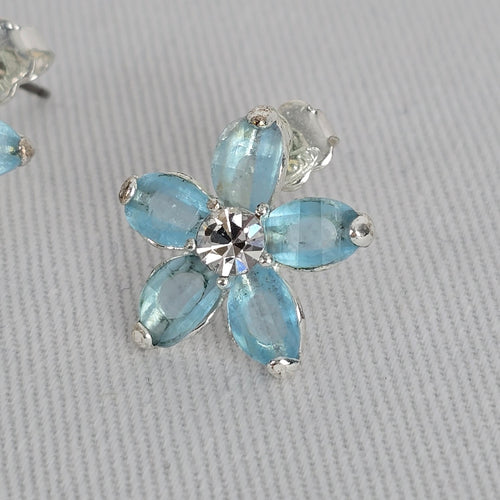 Vintage Avon Blue Glass Flower Stud Earrings