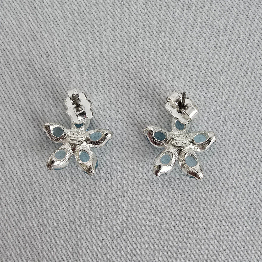 Vintage Avon Blue Glass Flower Stud Earrings