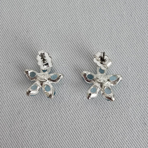 Vintage Avon Blue Glass Flower Stud Earrings