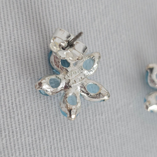 Vintage Avon Blue Glass Flower Stud Earrings