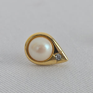 Vintage Gold Tone Faux Pearl Crystal Stud Earrings