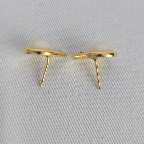 Vintage Gold Tone Faux Pearl Crystal Stud Earrings