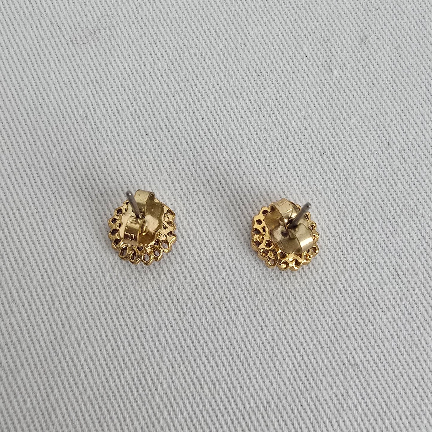 Vintage Gold Tone Crystal Flower Stud Earrings