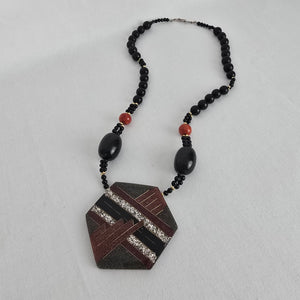 Vintage Brown & Black Beaded Pendant Necklace