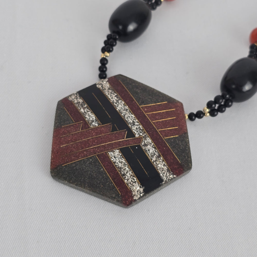 Vintage Brown & Black Beaded Pendant Necklace