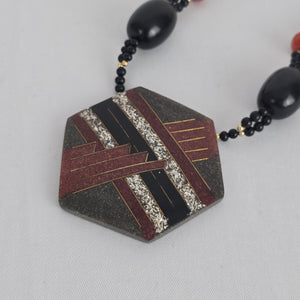 Vintage Brown & Black Beaded Pendant Necklace