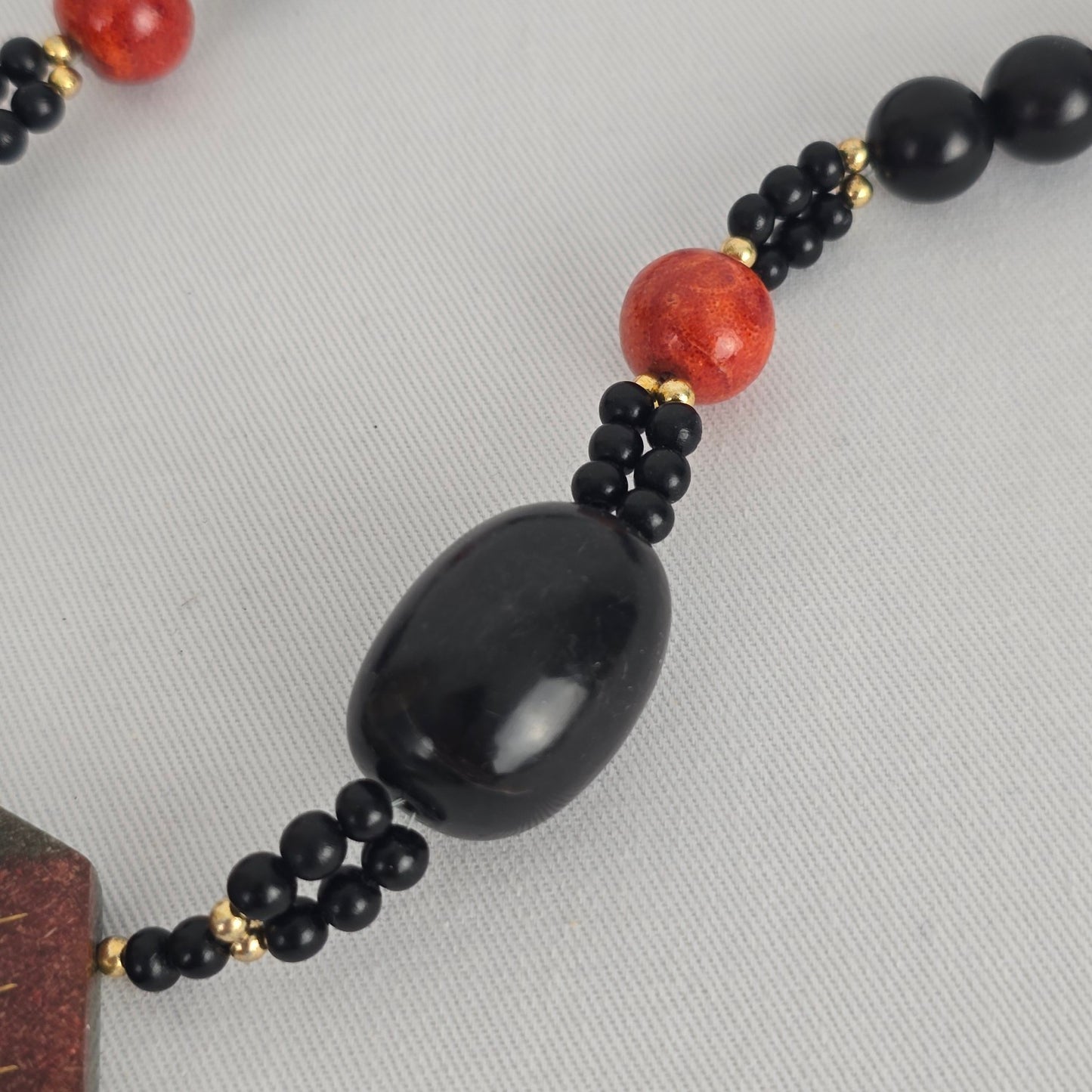 Vintage Brown & Black Beaded Pendant Necklace