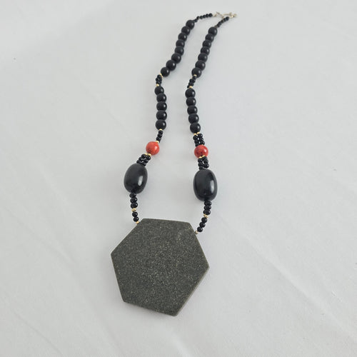 Vintage Brown & Black Beaded Pendant Necklace
