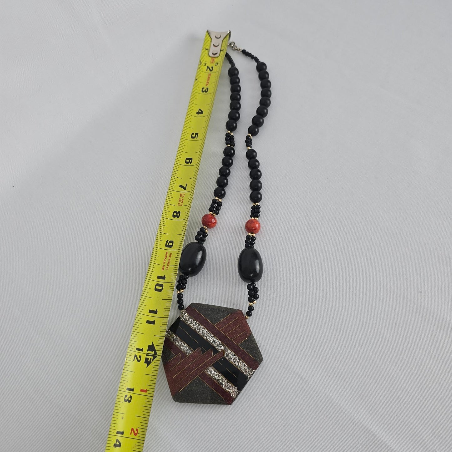 Vintage Brown & Black Beaded Pendant Necklace