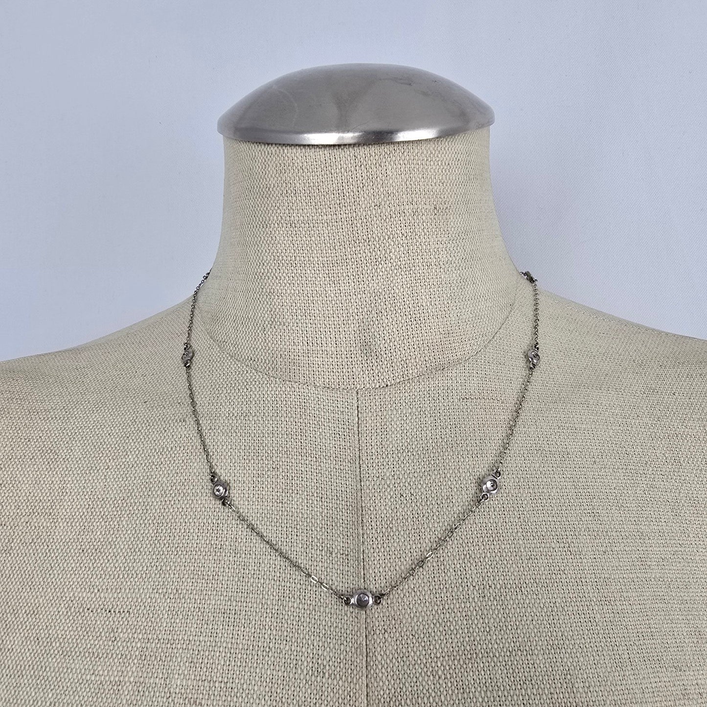 PAJ 925 Sterling Silver Bezel Set Crystal Chain Necklace