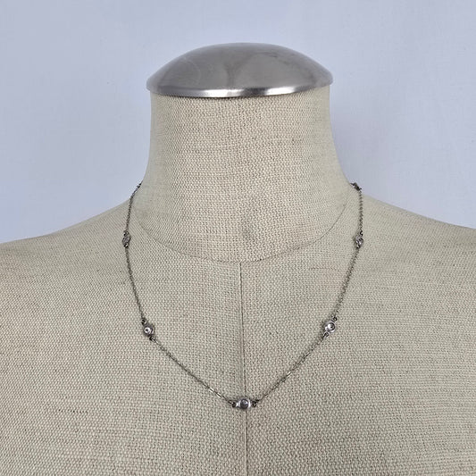 PAJ 925 Sterling Silver Bezel Set Crystal Chain Necklace