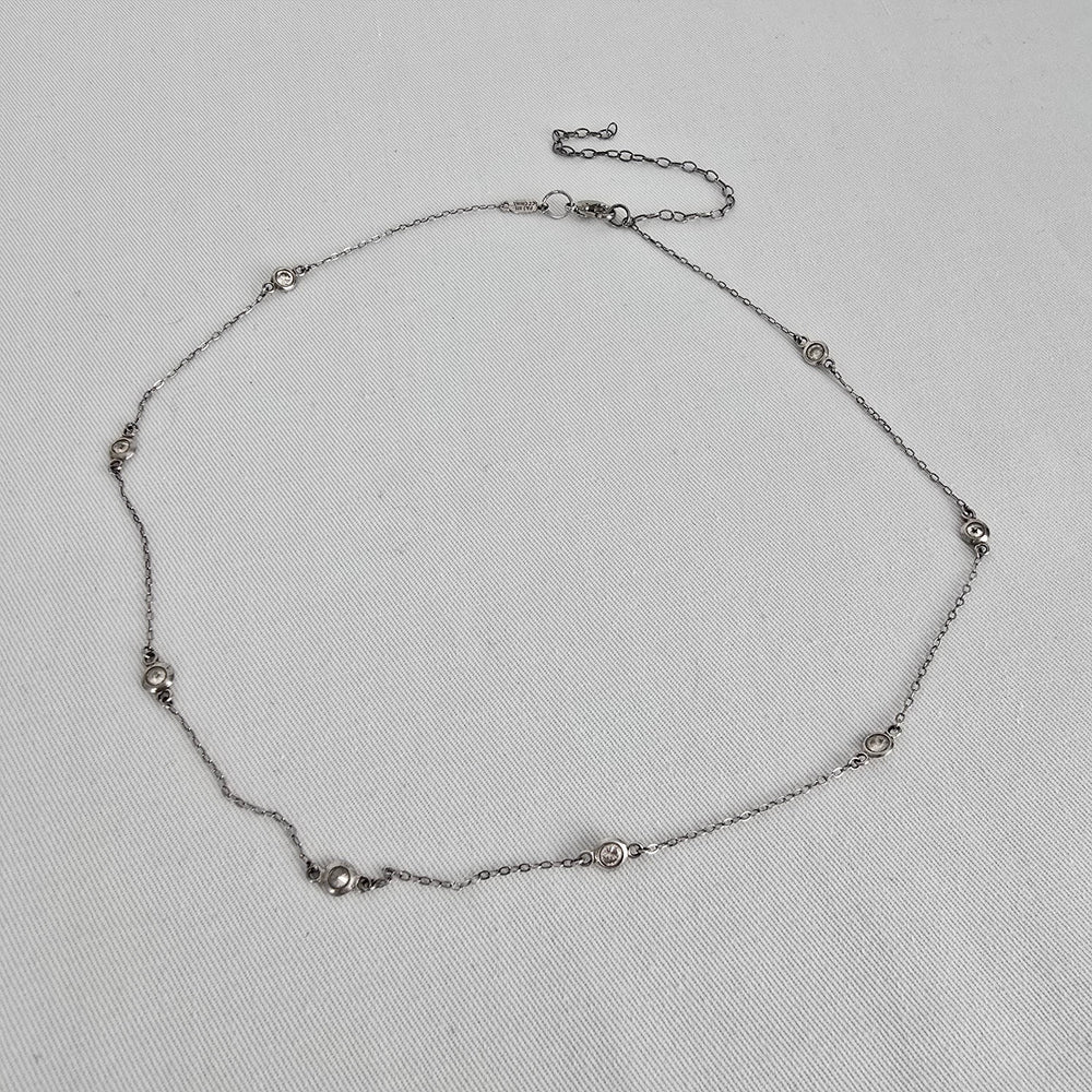 PAJ 925 Sterling Silver Bezel Set Crystal Chain Necklace