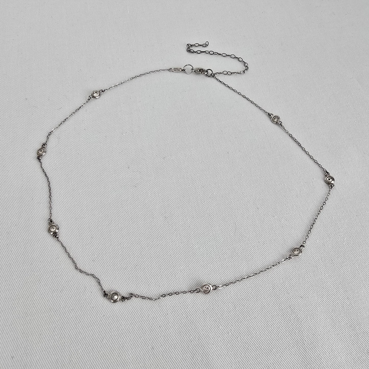 PAJ 925 Sterling Silver Bezel Set Crystal Chain Necklace