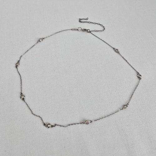 PAJ 925 Sterling Silver Bezel Set Crystal Chain Necklace