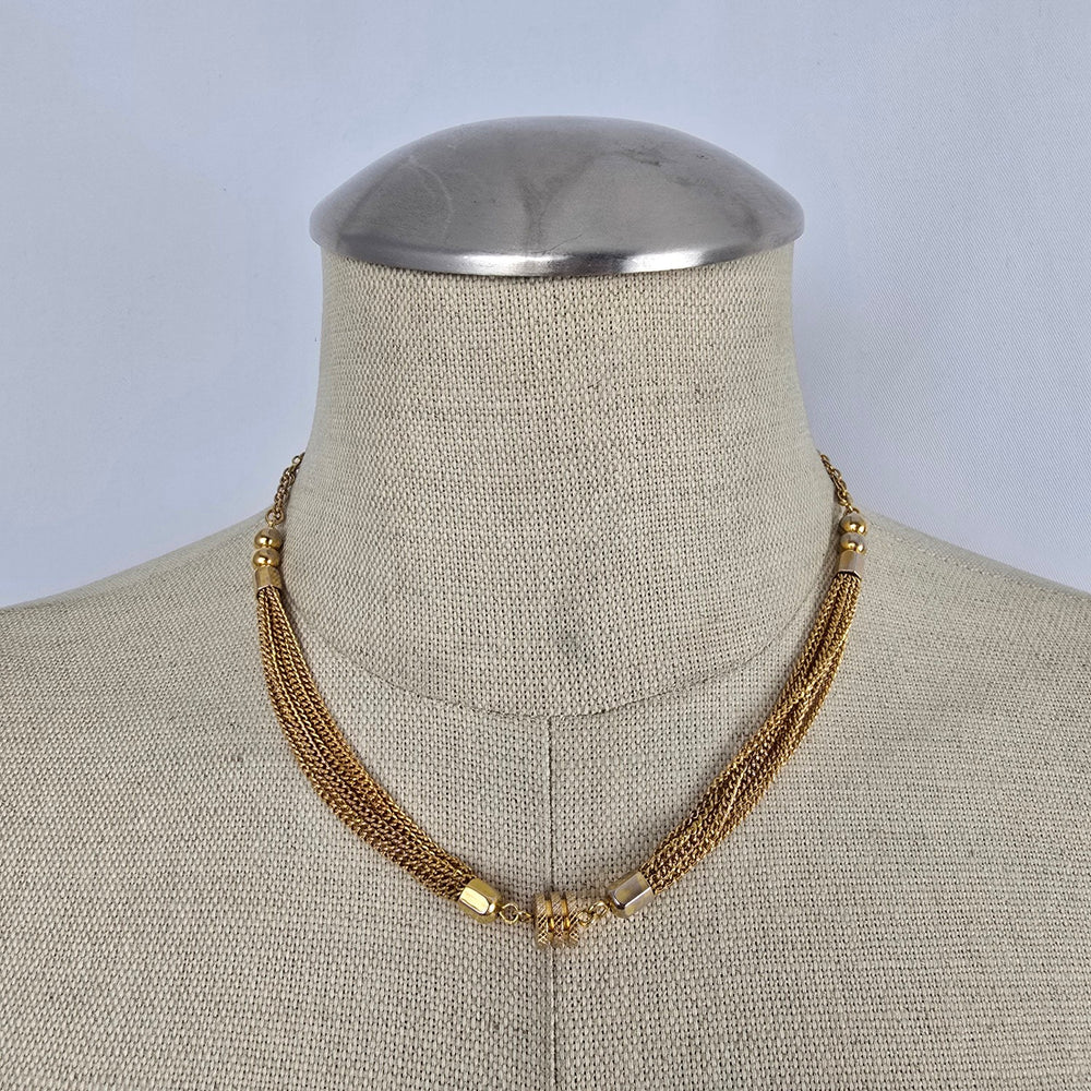 Vintage Gold Tone Layered Chain Collar Necklace