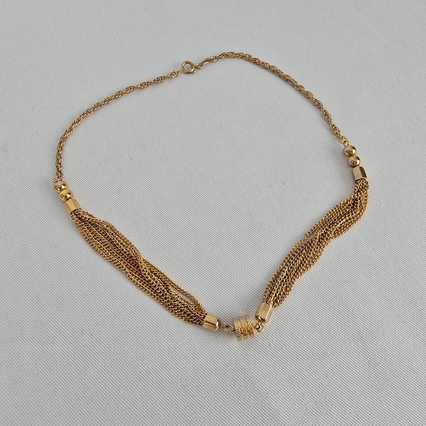 Vintage Gold Tone Layered Chain Collar Necklace