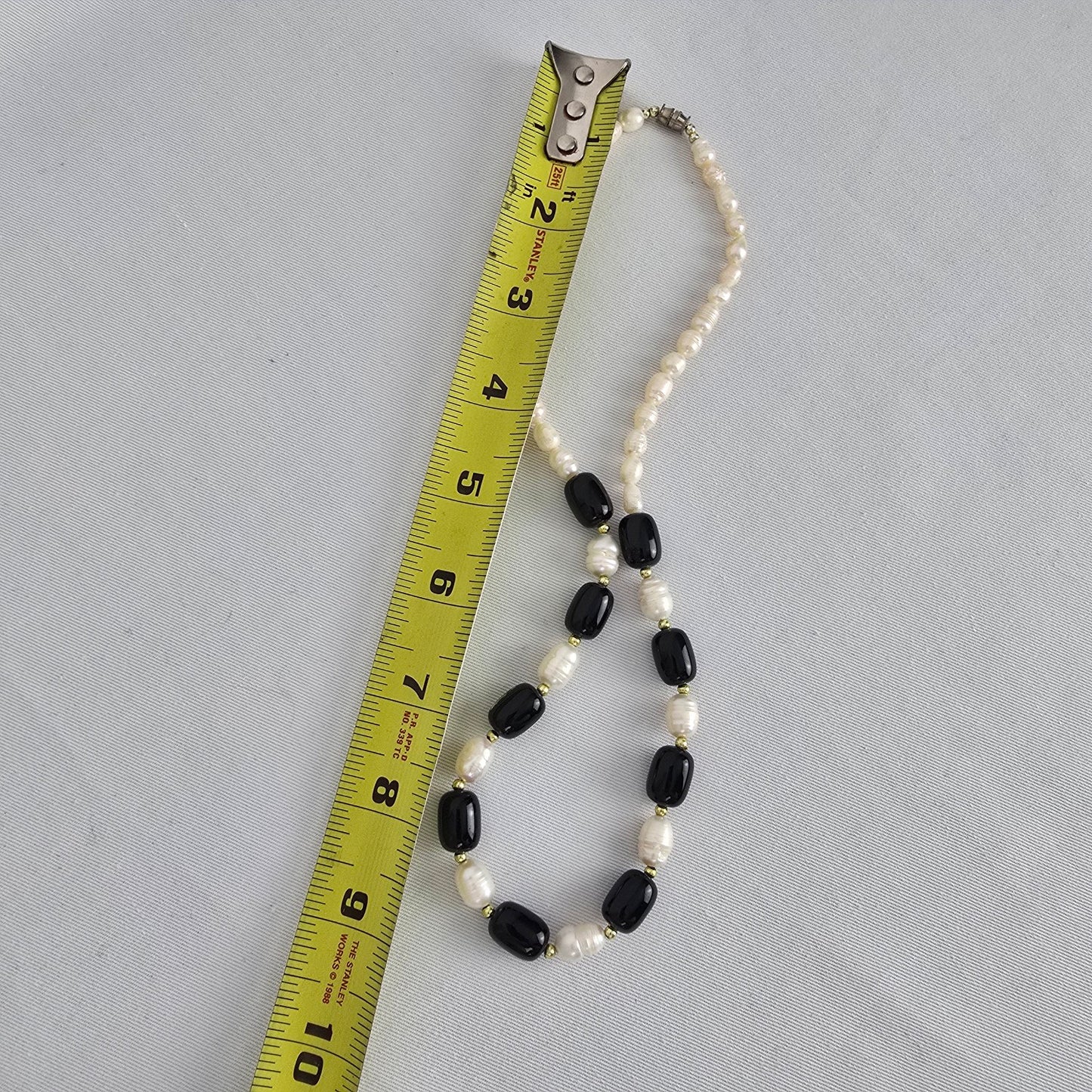 Vintage Freshwater Pearl Black Stone Beaded Necklace
