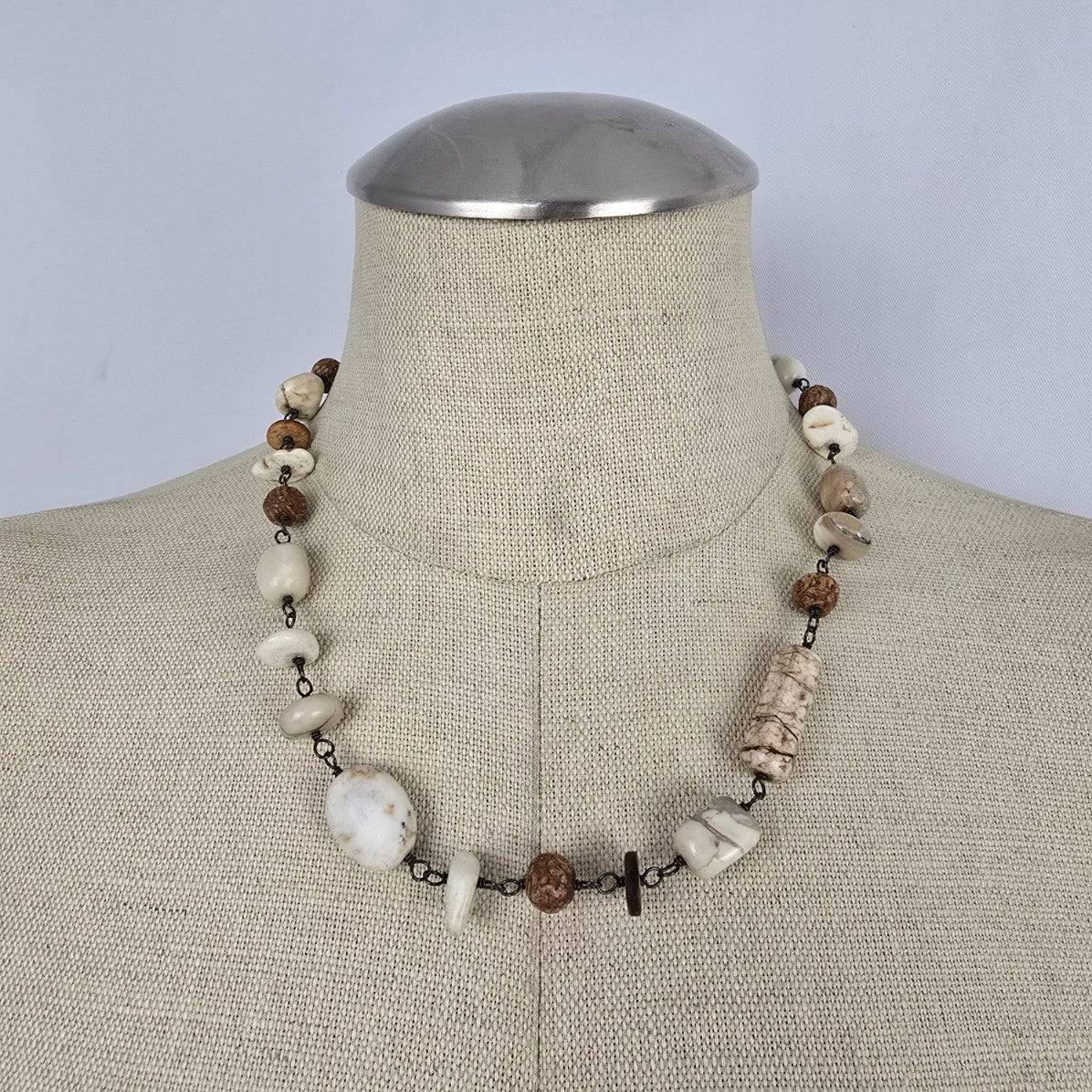 Silpada 925 Sterling Silver White Howlite African Opal Mahogany Seed Necklace