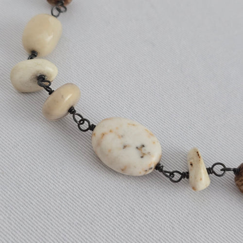 Silpada 925 Sterling Silver White Howlite African Opal Mahogany Seed Necklace
