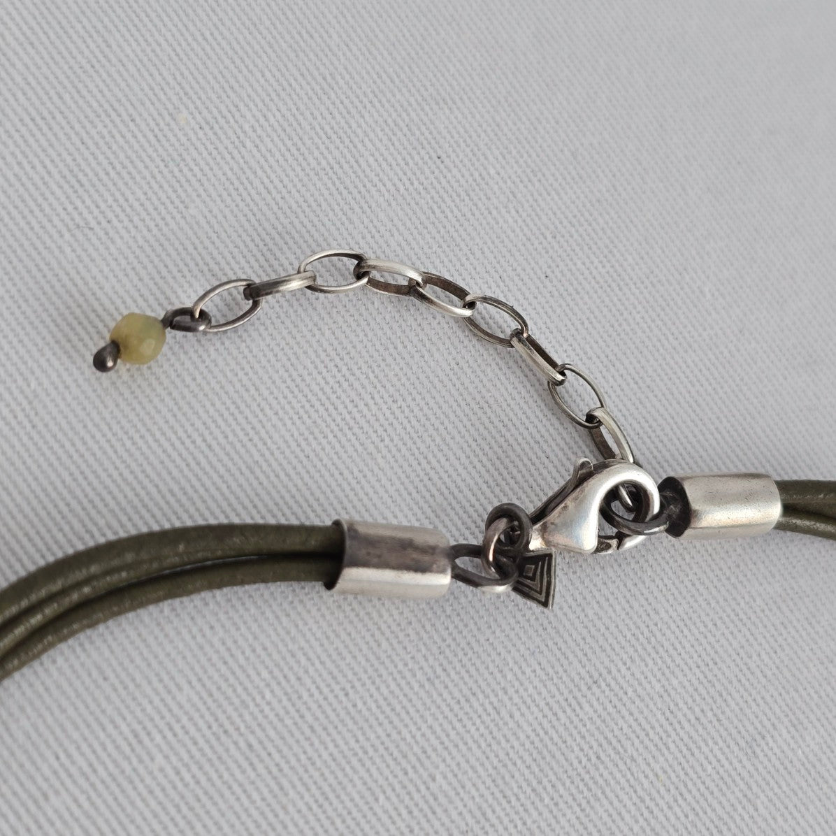 Silpada 925 Green Cord Hammered Tube Bead Pendant Necklace